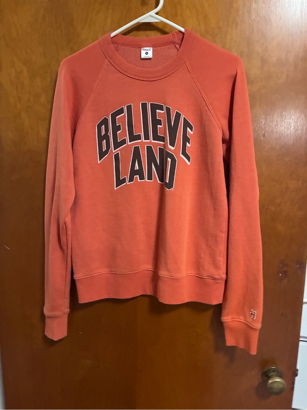 HOMAGE Coral 'BELIEVE LAND' Crewneck Sweatshirt